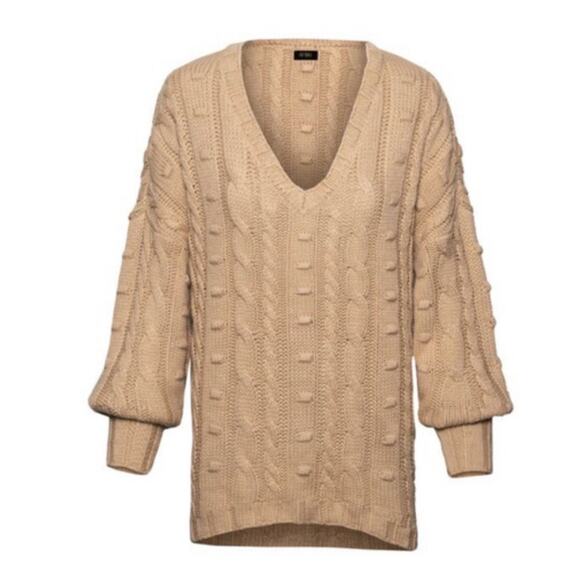 AFRM Bostom‎ Long Cable V-neck Sweater In Sand size XS/S NWT - Picture 1 of 6